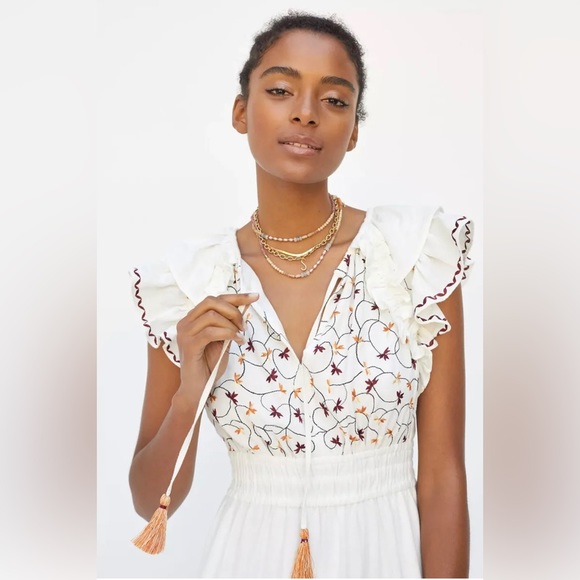 Anthropologie Embroidered Linen Midi Dress - Picture 4 of 17